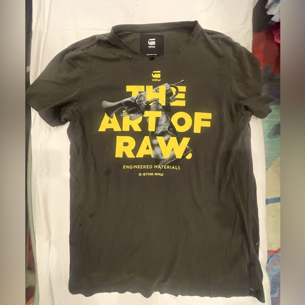 GStar “The Art Of Raw” brown T-shirt with print in the front size L